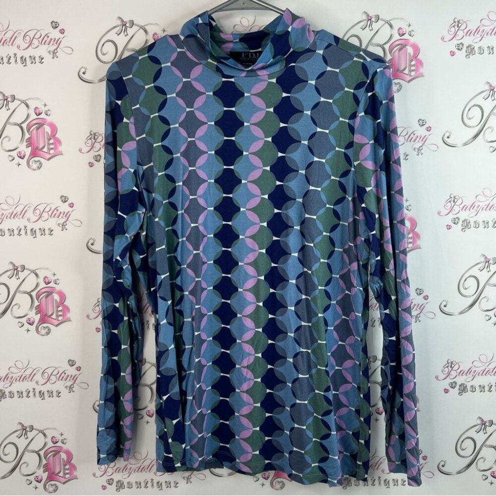 FDJ turtleneck blue green purple white Colorful Geometric Long Sleeve Top
